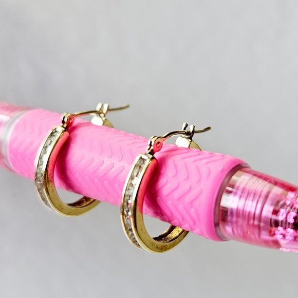 14K Yellow Gold .25 Ct Diamond Hoop Earrings - Picture 3 of 3